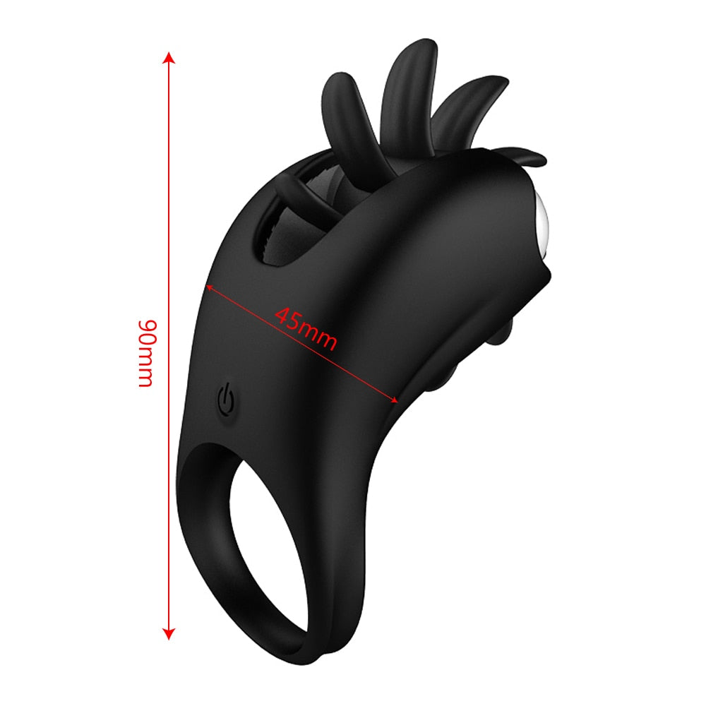 Rotation Oral Tongue Licking Penis Vibrating Ring G-spot Massager