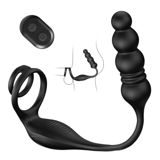 Horsfall - 9 Thrust Vibrating Prostate Massager Double Cock Ring 4 Bead Anal Toy