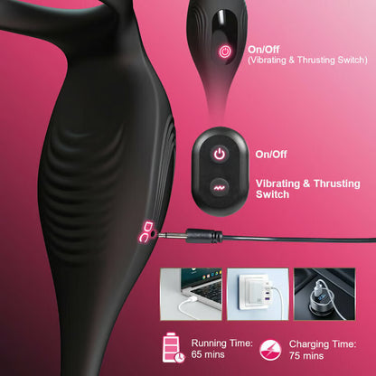Horsfall - 9 Thrust Vibrating Prostate Massager Double Cock Ring 4 Bead Anal Toy