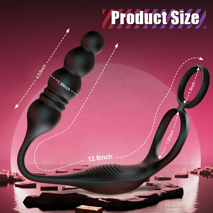 Horsfall - 9 Thrust Vibrating Prostate Massager Double Cock Ring 4 Bead Anal Toy