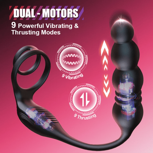 Horsfall - 9 Thrust Vibrating Prostate Massager Double Cock Ring 4 Bead Anal Toy