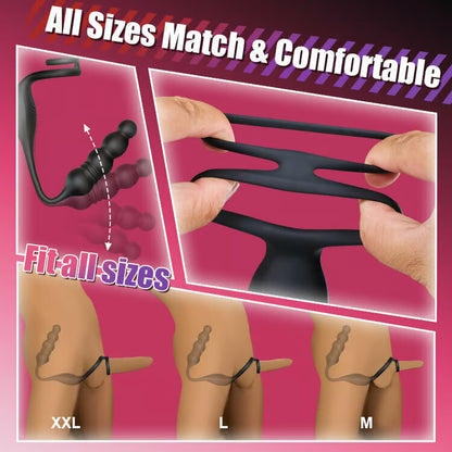 Horsfall - 9 Thrust Vibrating Prostate Massager Double Cock Ring 4 Bead Anal Toy